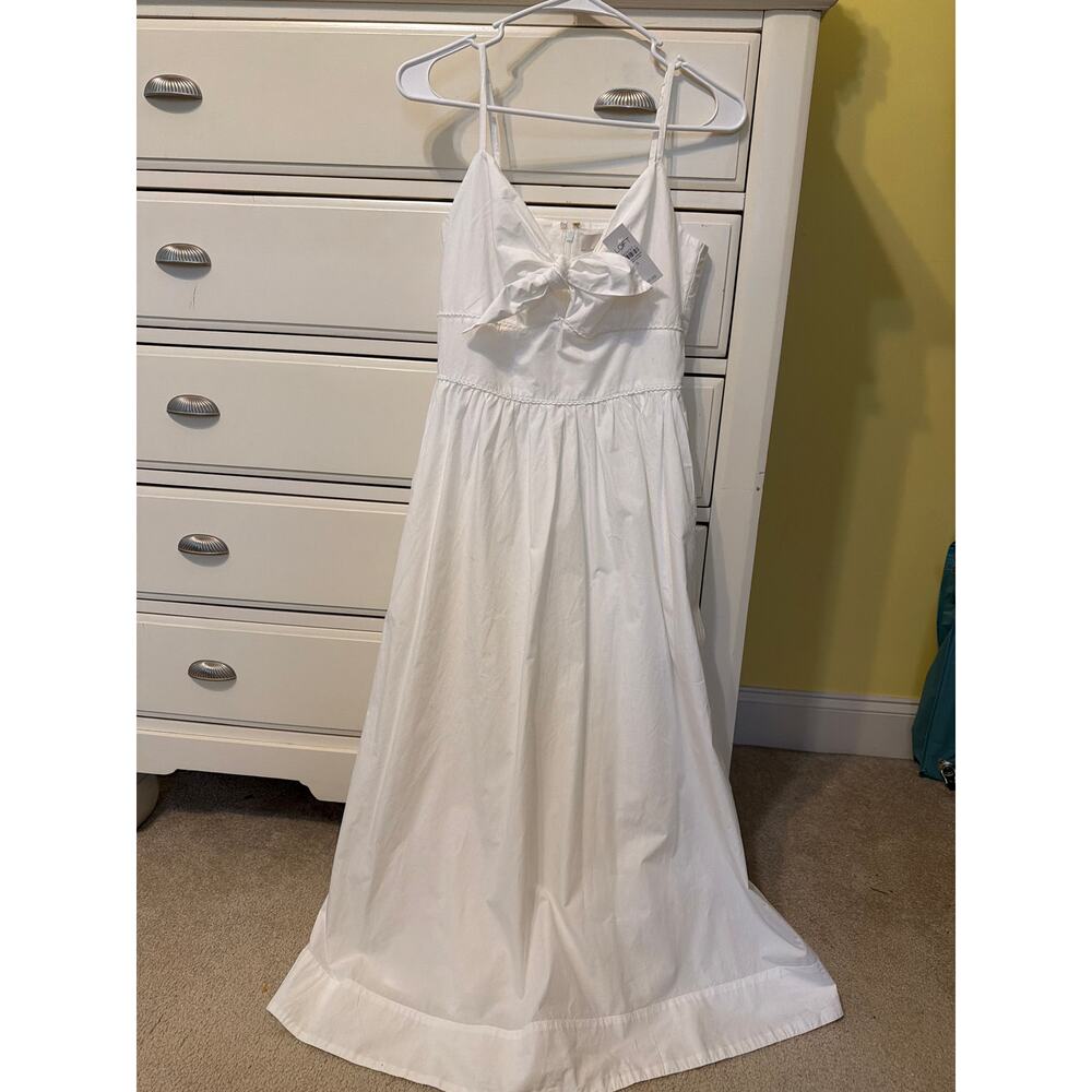 NWT Loft Poplin Tie Midi Pocket Dress Women's Size 0 White 100% Cotton Coastal - Picture 3 of 12